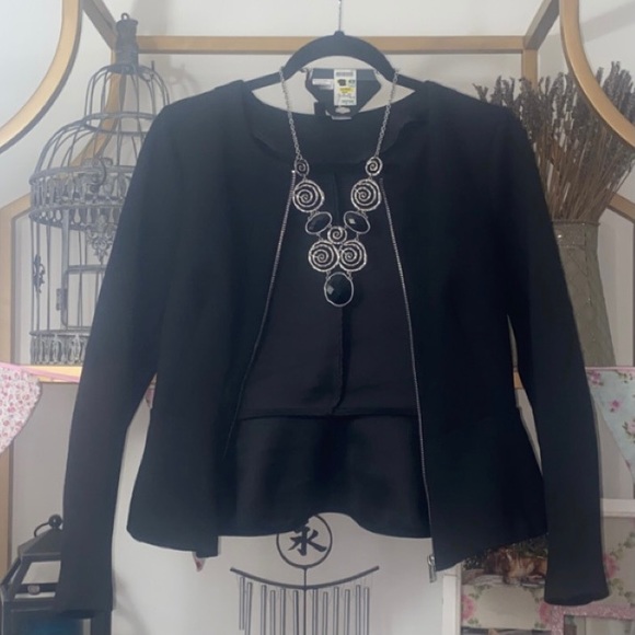 H&M Jackets & Blazers - Jacket/Necklace Set Black Peplum Zipper Front Winter Silver Statement Necklace